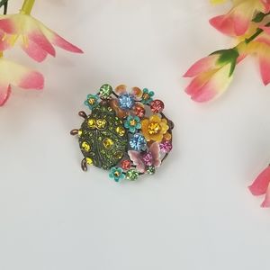 Last Chance! Sparkly Beetle Floral Brooch Pin Colorful Rainbow